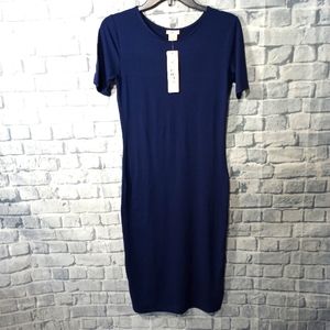 Navy Bodycon Midi Tshirt Dress by Yelete